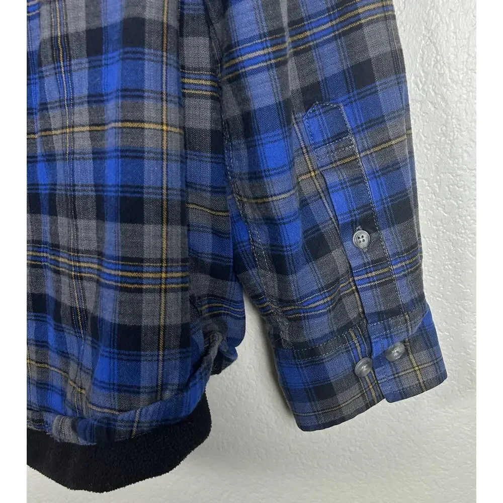 Eddie Bauer Shacket Men's Plaid Fleece Lined Flannel Gorpcore Blue Tall Large TL